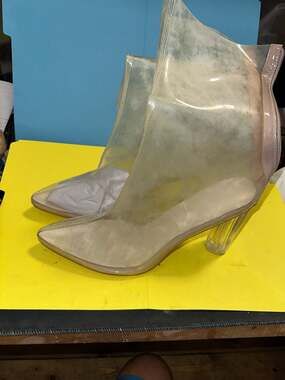 Cape Robbin Transparent PVC Clear Ankle Boots with Lucite Block Heel